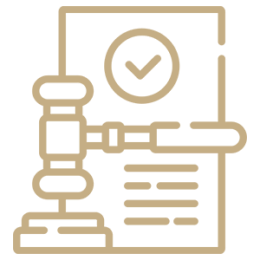 Gavel with document and checkmark icon.