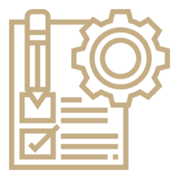 Document with checklist and gear icon.