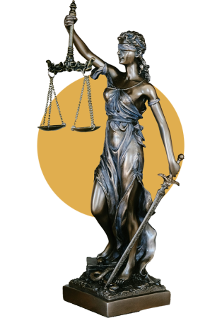 Statue of Lady Justice holding scales and sword.